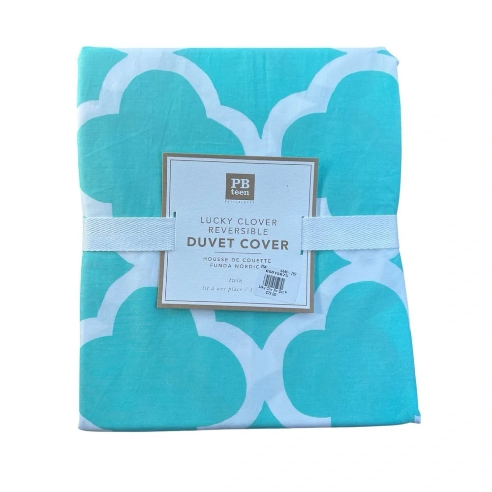 Pottery Barn Teen Lucky Clover Reversible Duvet Cover Twin Cotton Dorm